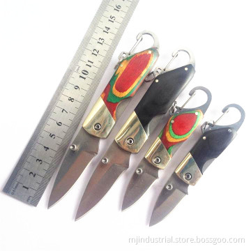 Folding knife with stainless steel handle mattached colored wood or pakkawood.